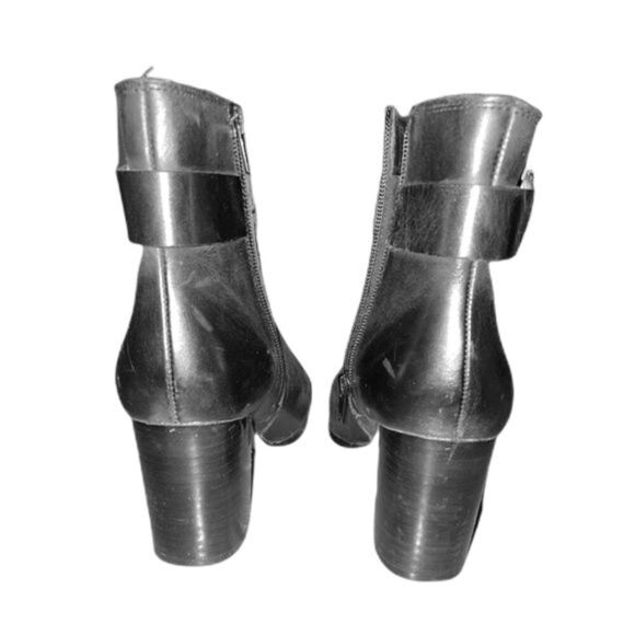 Land's End Womens 6.5 37 Black Buckle Leather Ankle Boots Size Zip High Top Heel - Picture 3 of 5